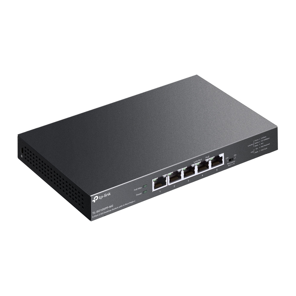 TP-Link TL-SG105PP-M2 5-Port 2.5G Desktop Switch with 4-Port PoE++ | Fanless, 2.5 Gigabit Speeds, 123W PoE Budget