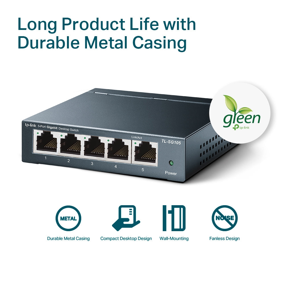 TP-Link TL-SG105 5-Port Gigabit Desktop Network Switch | Metal Casing | Plug & Play | Green Ethernet