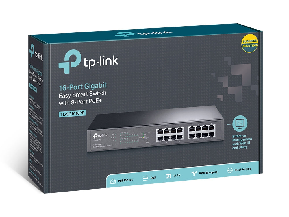 TP-Link TL-SG1016PE 16-Port Gigabit Easy Smart PoE Switch with 8-Port PoE+ | 110W PoE Budget, Web Management, Ideal for SMB Networks