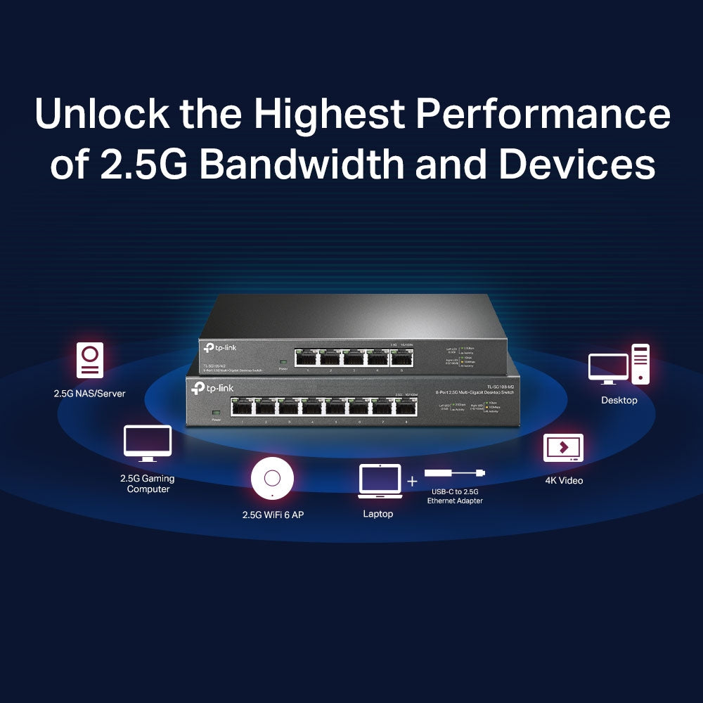 TP-Link TL-SG108-M2 8-Port 2.5G Multi-Gigabit Desktop Switch | High-Speed Multi-Gig Networking for Home & Business
