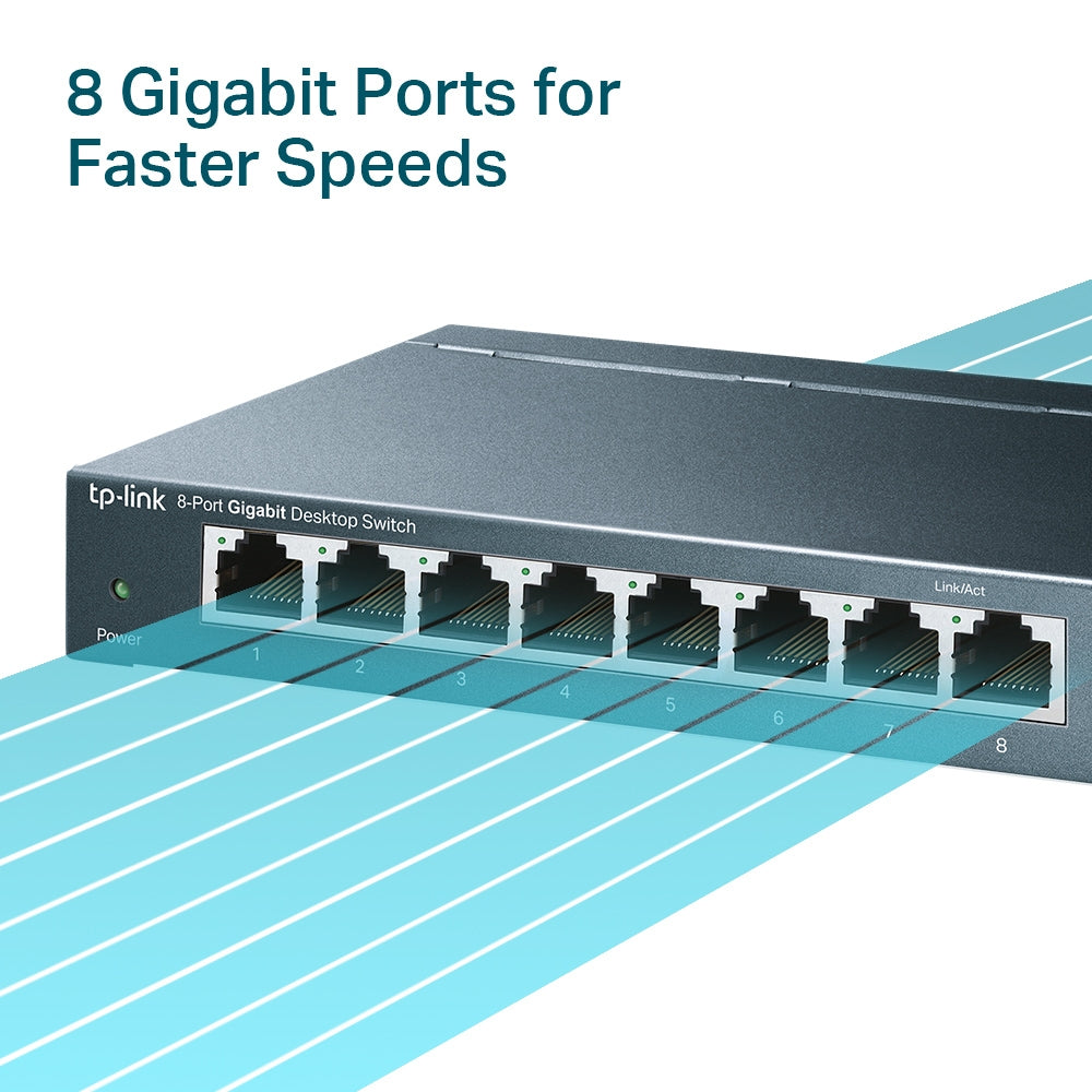 TP-Link TL-SG108 8-Port Gigabit Desktop Switch | Metal Housing | Plug & Play Network Expansion