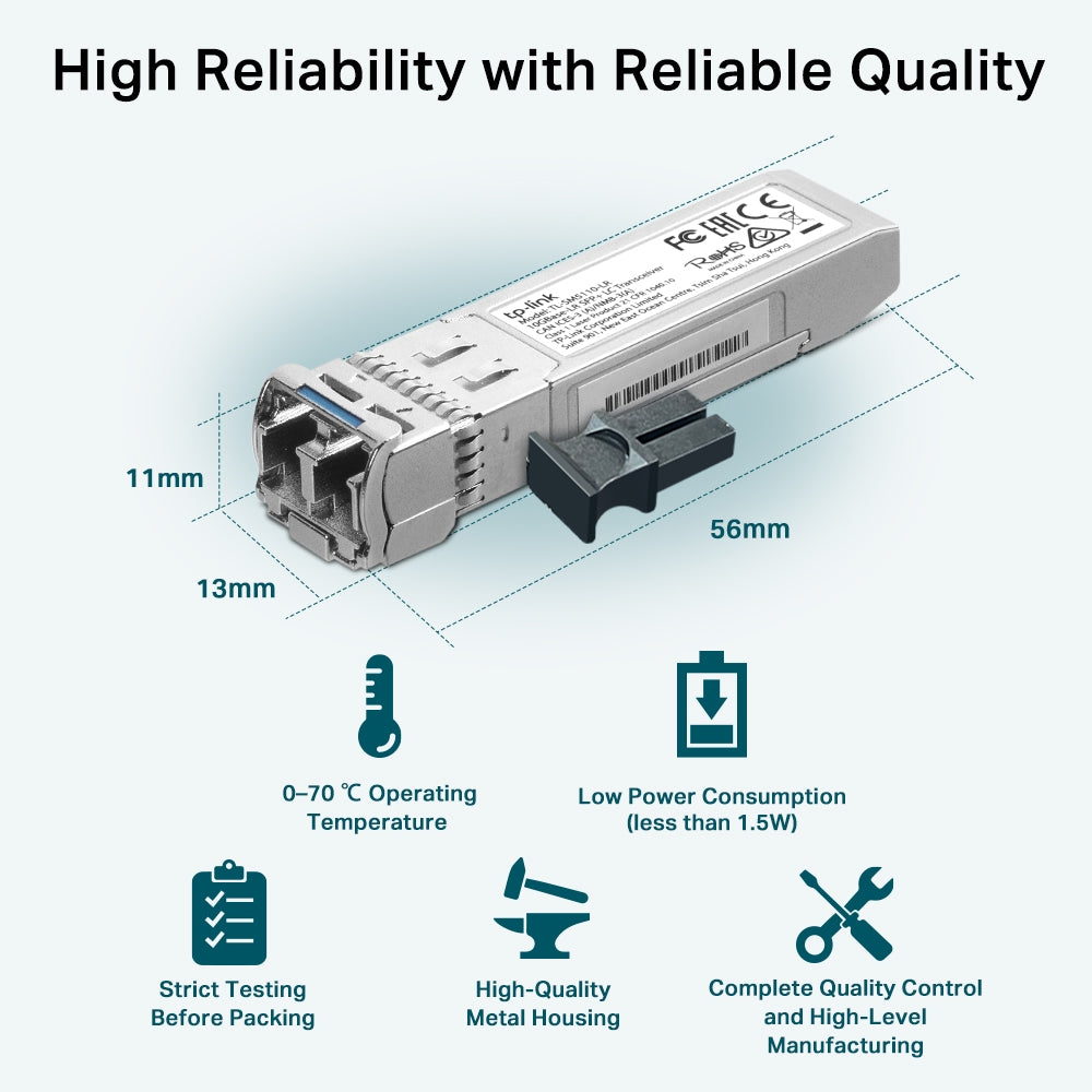 TL-SM5110-LR | TP-Link 10GBase-LR SFP+ LC Single-Mode Transceiver – 10 km Fiber Reach
