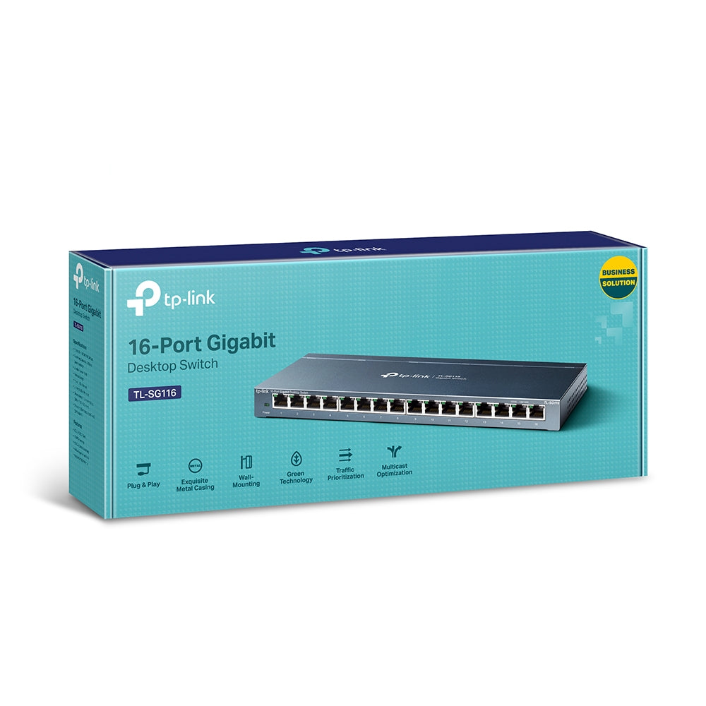 TP-Link TL-SG116 16-Port Gigabit Desktop Switch | Silent, High-Speed Networking with Energy-Saving Green Technology