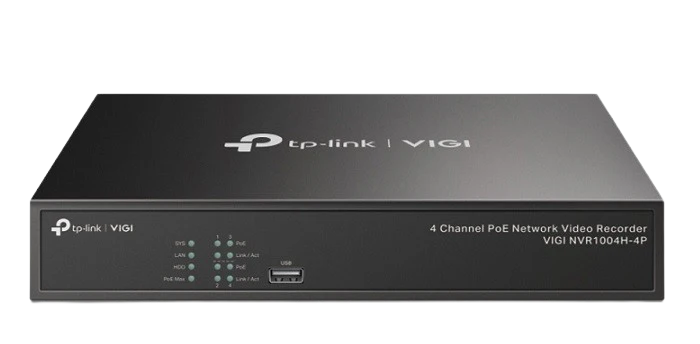 TP-Link VIGI 8MP 4K Full-Colour CCTV Kit – 4x InSight S485 Turret Cameras, NVR1004H-4P 4-Channel PoE+ NVR & 2TB Surveillance HDD