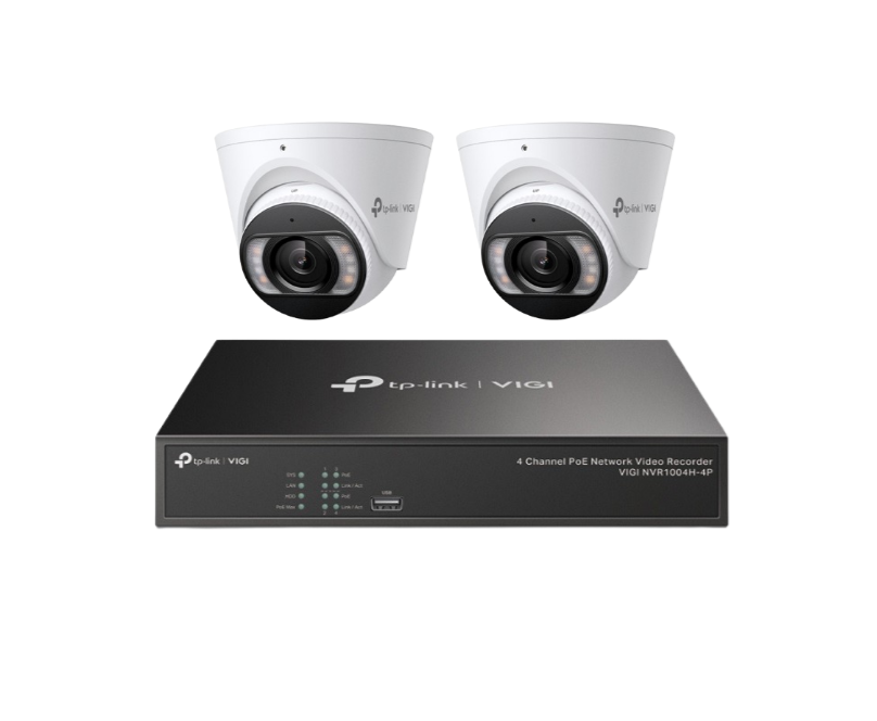 TP-Link VIGI 4MP CCTV Kit – 4 x VIGI C445 Full-Colour AI Cameras + 4CH NVR1004H-4P Recorder with PoE & HDD Support | SKU: VIGI C445, 126-560ESS-1