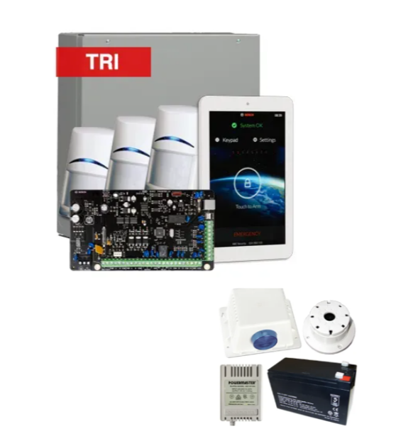 Bosch Solution 4000 Alarm Kit with ICP-SOL4-P Panel, IUI-SOL-TS7 7" Touchscreen Keypad, 3x ISC-BDL2-WP12G Tri-Tech Motion Detectors & Siren – K4000-3TRI-TS7