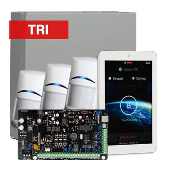 Bosch Solution 4000 Alarm Kit with ICP-SOL4-P Panel, IUI-SOL-TS7 7" Touchscreen Keypad, 3x ISC-BDL2-WP12G Tri-Tech Motion Detectors & Siren – K4000-3TRI-TS7