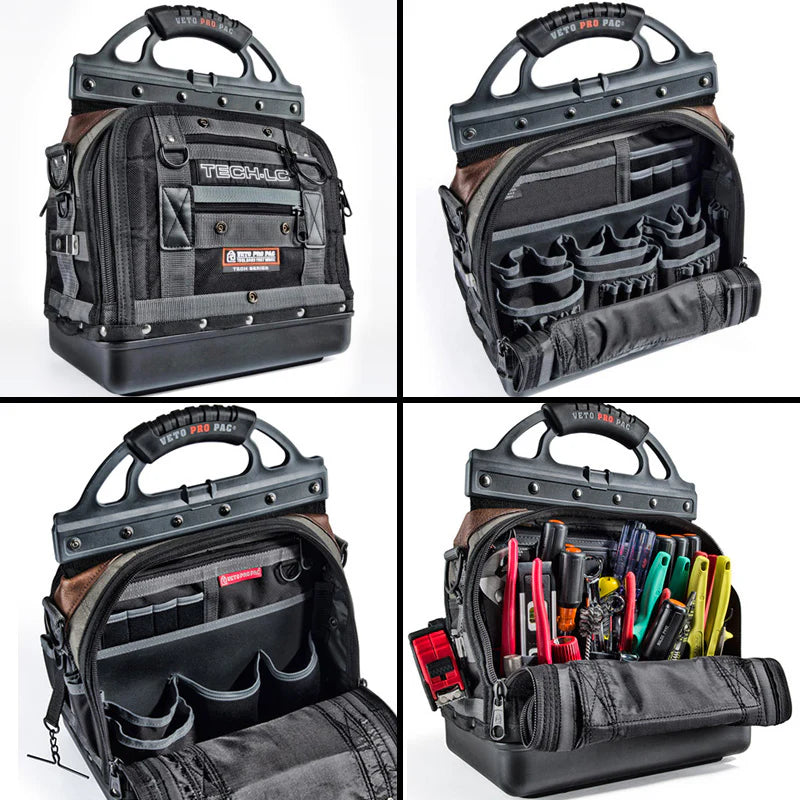 Veto Pro Pac TECH LC Tool Bag – Large HVAC Technician Closed-Top Bag with 53 Tiered Pockets, 6 Zippered Compartments & Waterproof Base (350x240x480mm)