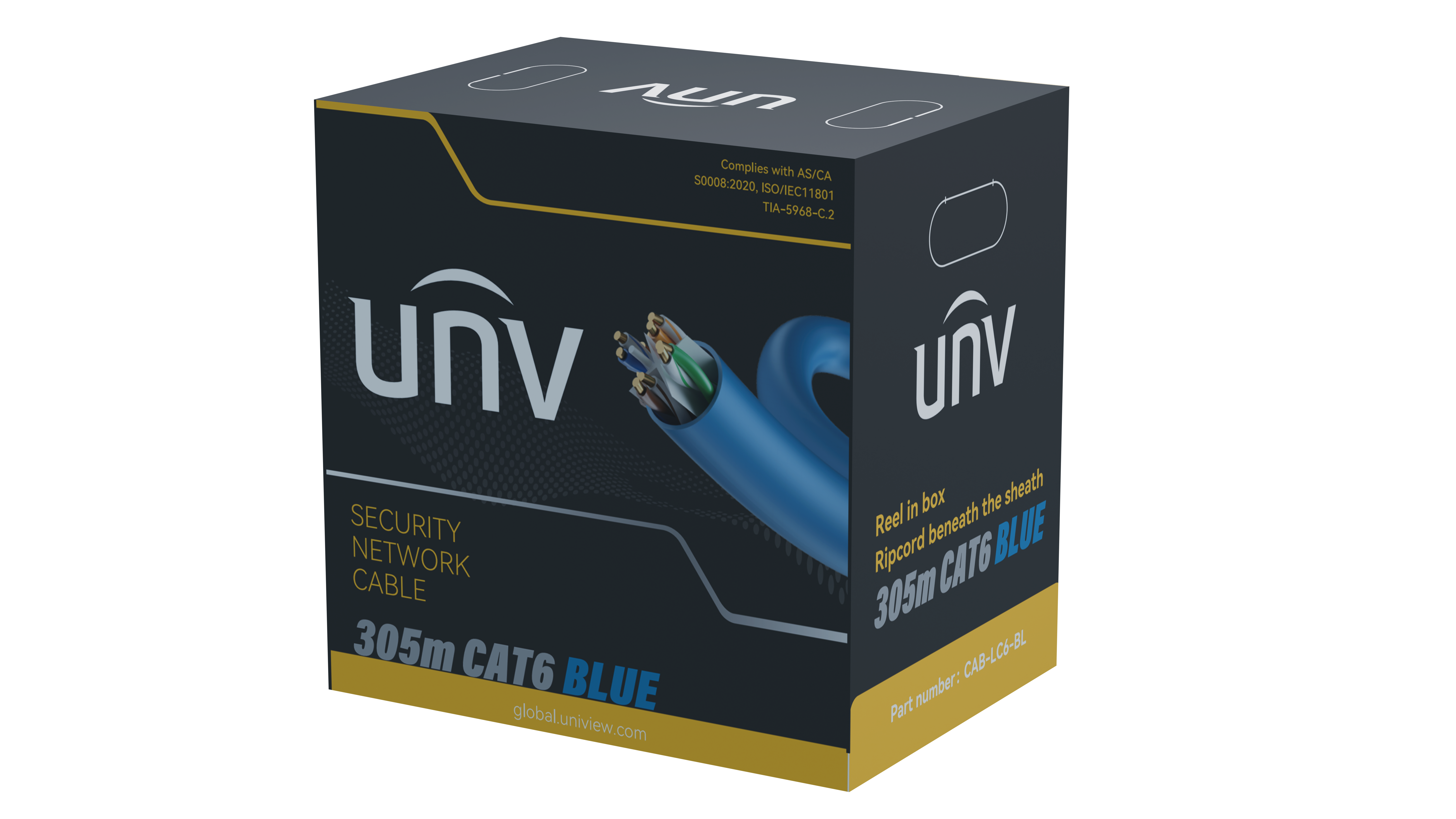 Uniview CAT6 24AWG 4-Pair Twisted UTP Cable with PVC Sheath, 305m Roll, Blue (CAB-LC6-BL)