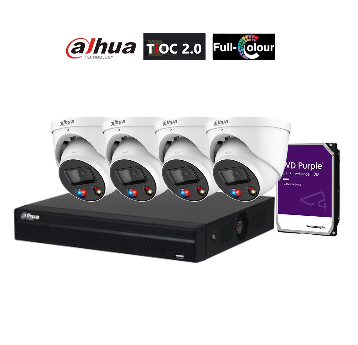 Dahua AI TiOC 4x 6MP CCTV Cameras DH-IPC-HDW3649H-AS-PV-ANZ, 4CH  WizSense NVR DHI-NVR4104HS-4P Kit