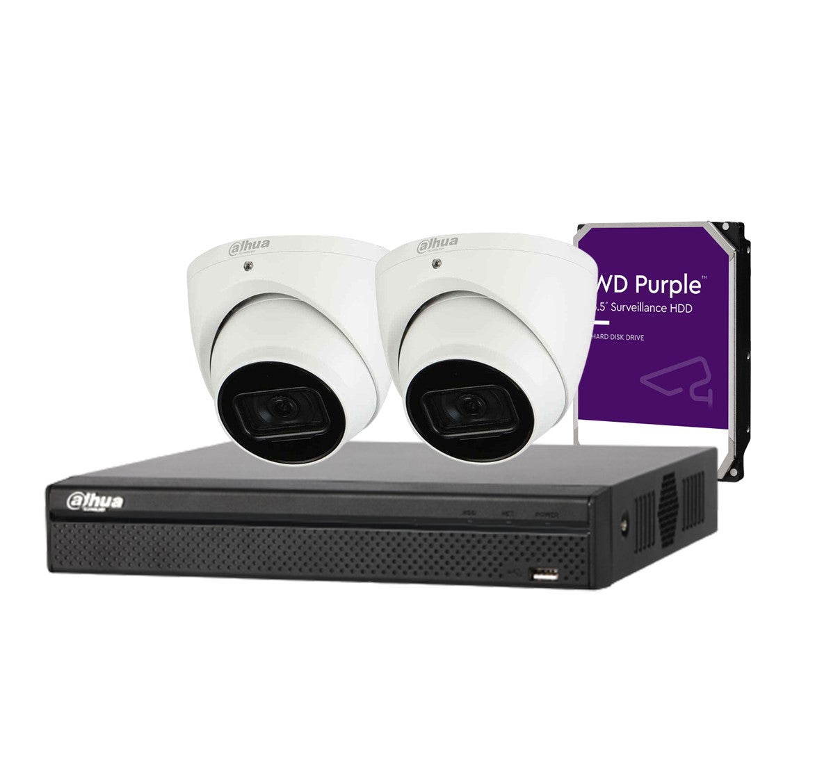 大华 6MP 2 摄像头 + 4 路 NVR 套件 DH-IPC-HDW3641EM-S-S2 红外定焦眼球 WizSense + 4 路 NVR 套件