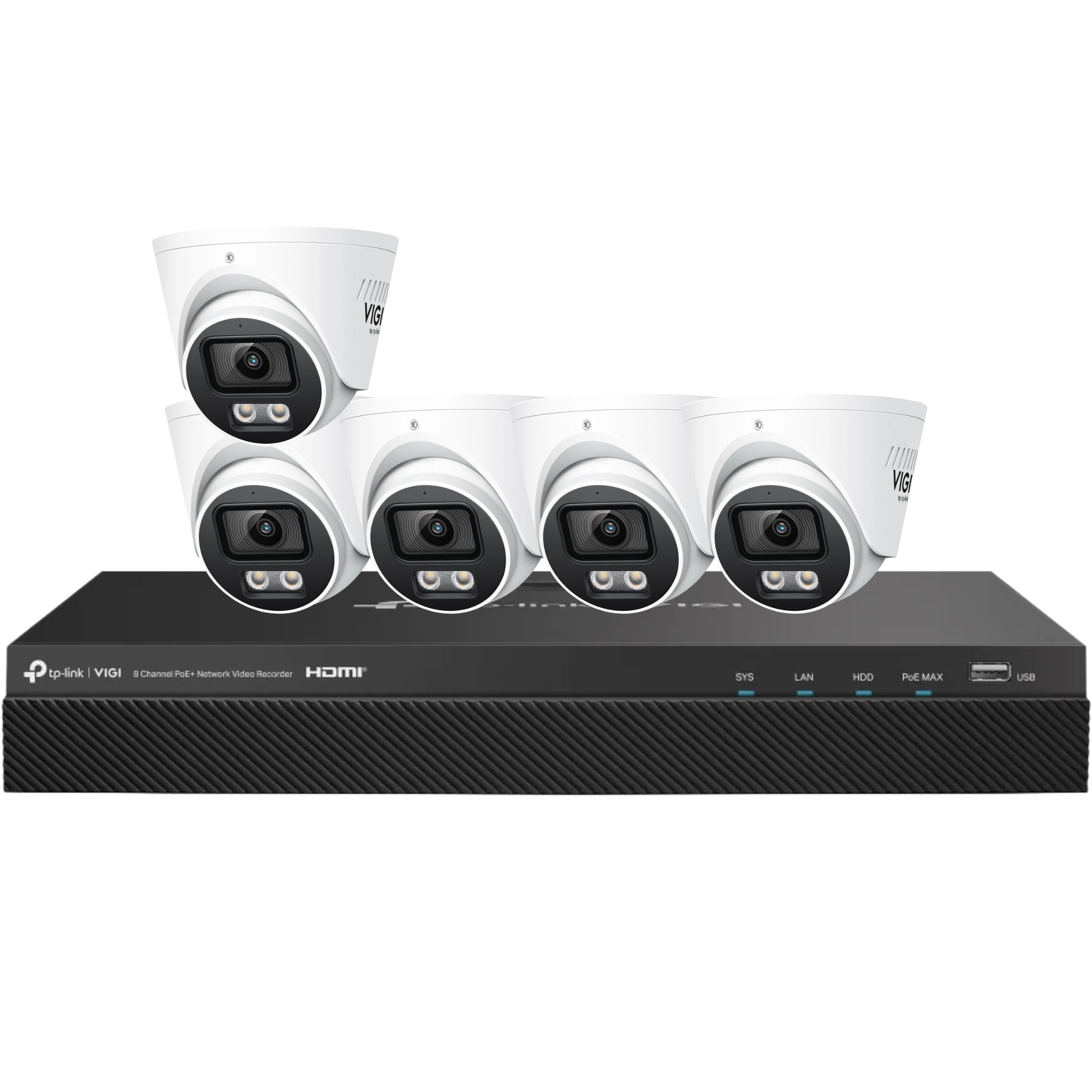TP-Link VIGI InSight S445S 4MP ColourPro turret camera with 2.8mm lens and VIGI PoE NVR for professional surveillance setup