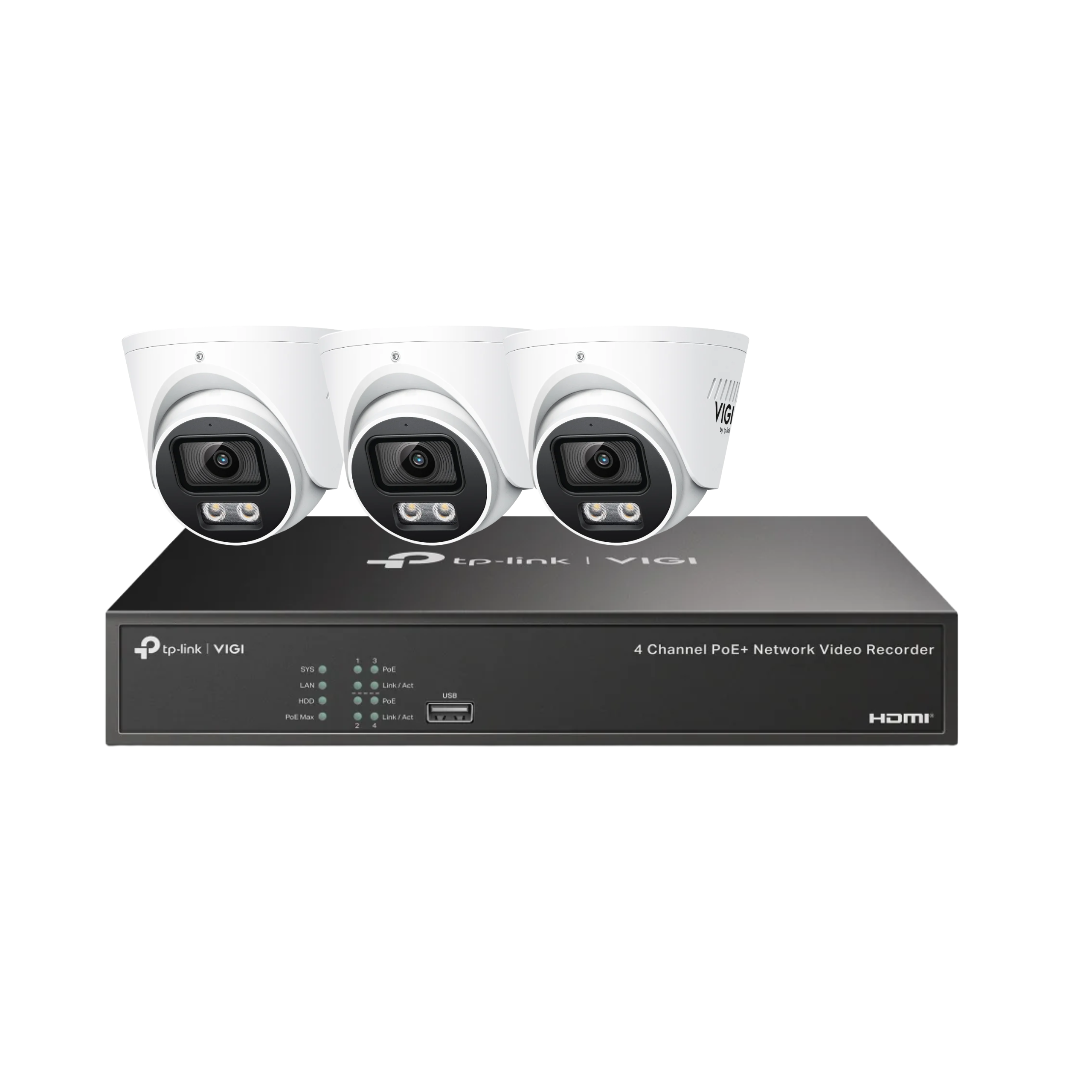 TP-Link VIGI InSight S445S 4MP ColourPro turret camera with VIGI PoE NVR for professional surveillance setup.