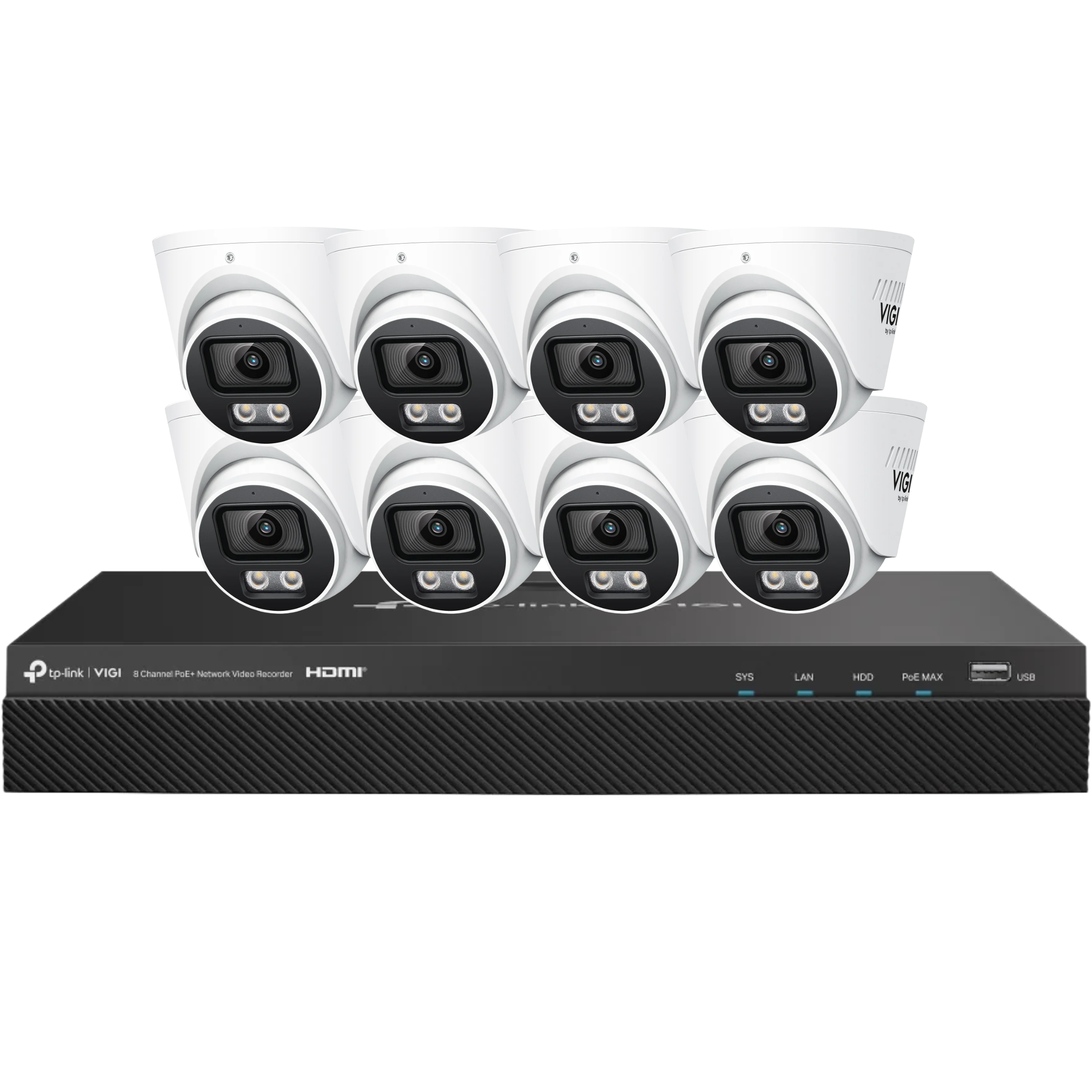 TP-Link VIGI InSight S445S 4MP ColourPro turret camera with 2.8mm lens and VIGI PoE NVR for professional surveillance setup