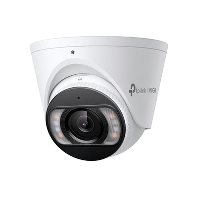 TP-Link VIGI InSight S455 5MP full-color turret network camera showing the camera lens and protective housing.