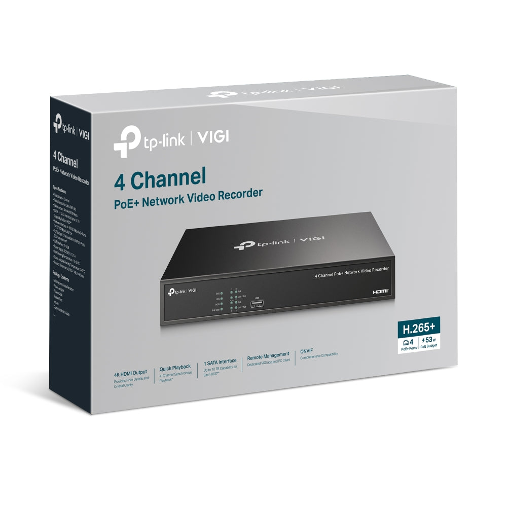 TP-Link VIGI NVR1004H-4P 4-Channel PoE+ Network Video Recorder