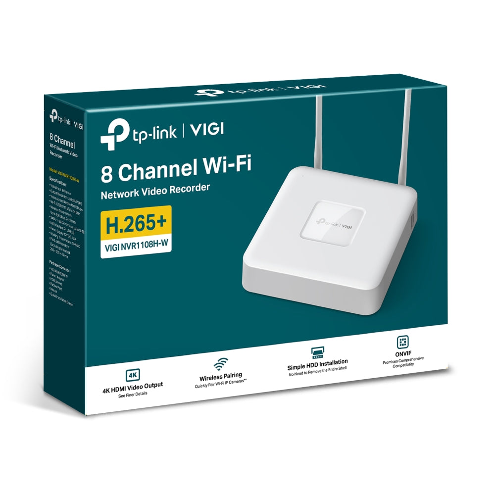 TP-Link VIGI NVR1108H‑W | 8‑Channel 4K Wi‑Fi Network Video Recorder, H.265+ Compression, HDD, Wireless NVR