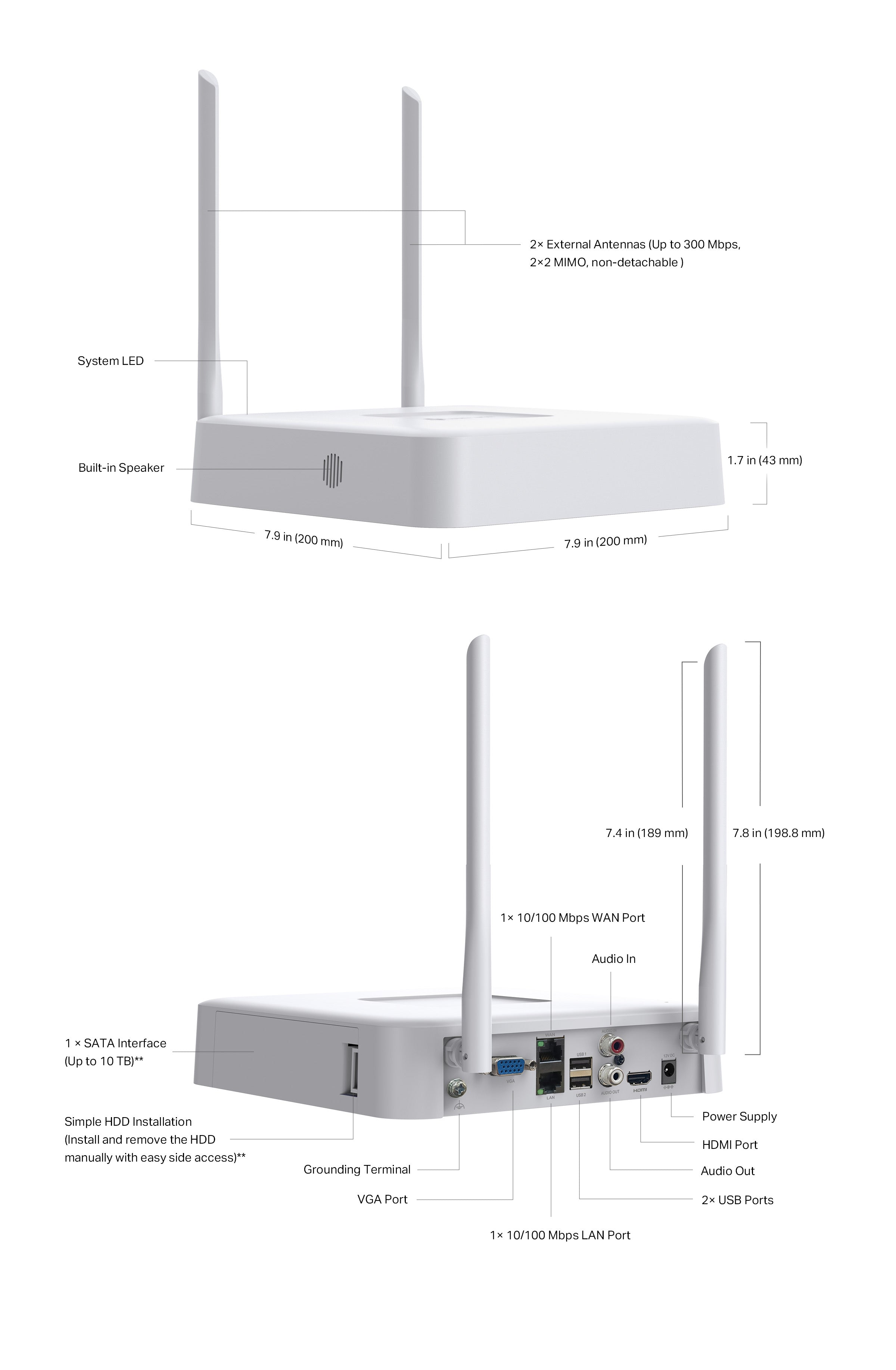 TP-Link VIGI NVR1108H‑W | 8‑Channel 4K Wi‑Fi Network Video Recorder, H.265+ Compression, HDD, Wireless NVR