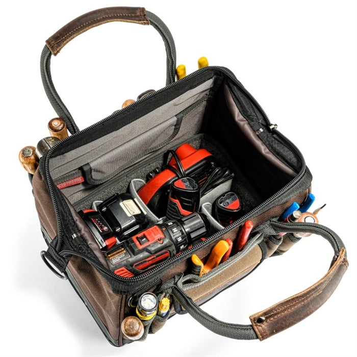 Veto Pro Pac DR-LC Contractor Series Tool Bag – 27-Pocket Gate Mouth Drill Bag with Waterproof Base & Adjustable Interior Panel
