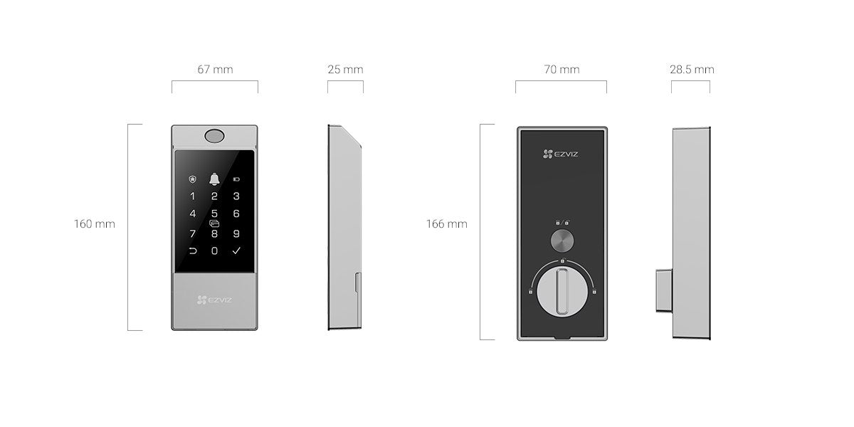 EZVIZ DL04 Pro smart deadbolt lock with fingerprint scanner, keypad, proximity card, and emergency Type-C power port.