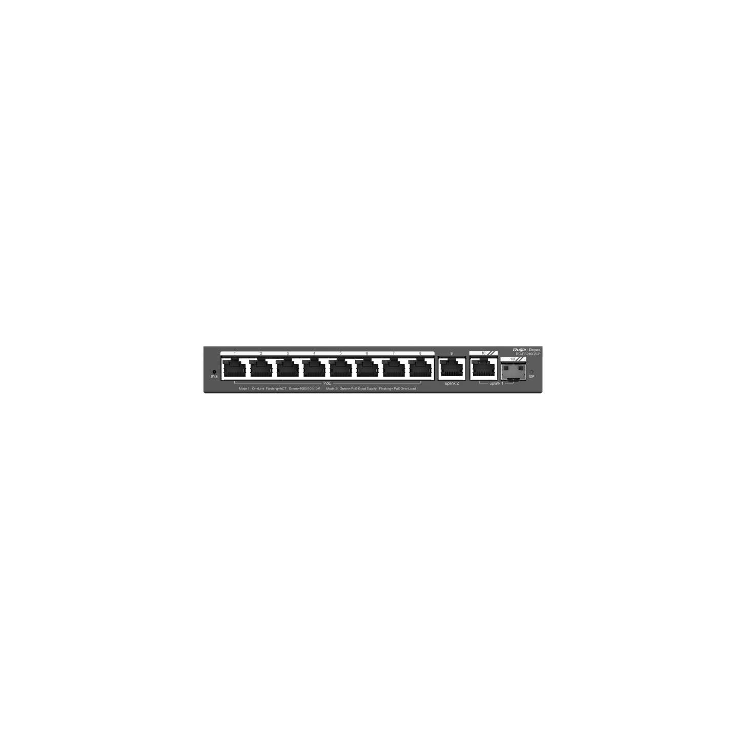 RG-ES210GS-P 10-Port Gigabit Smart Cloud Managed PoE Switch – 8 PoE+ Ports, 1 Combo Port, Fanless, Ideal for Enterprise & CCTV Networks