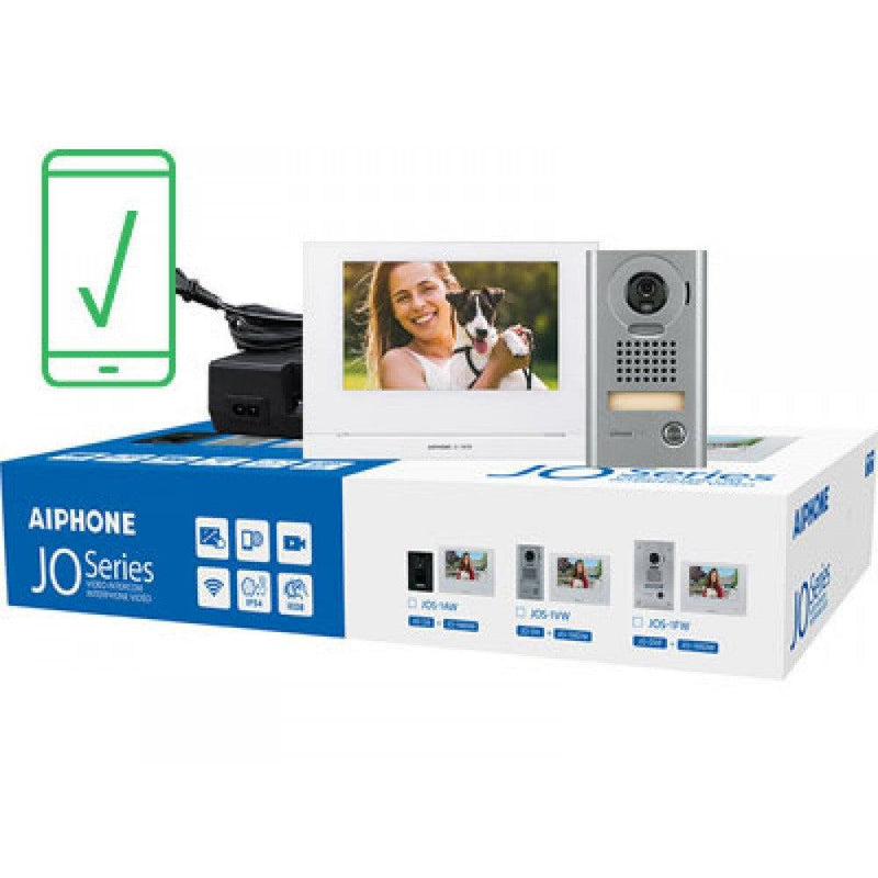 Aiphone JOS-1VW Mobile-Ready Box Set with Surface-Mount Door Station Wireless Video Intercom Kit.