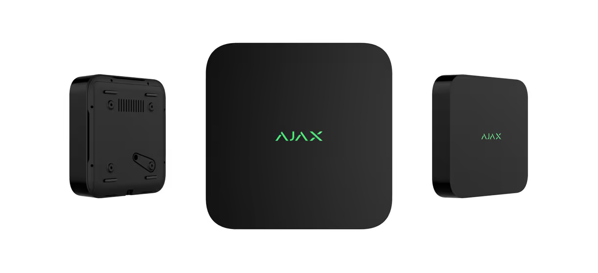 AJAX 8-channel network video recorder (NVR) in black without HDD, designed for security camera surveillance.