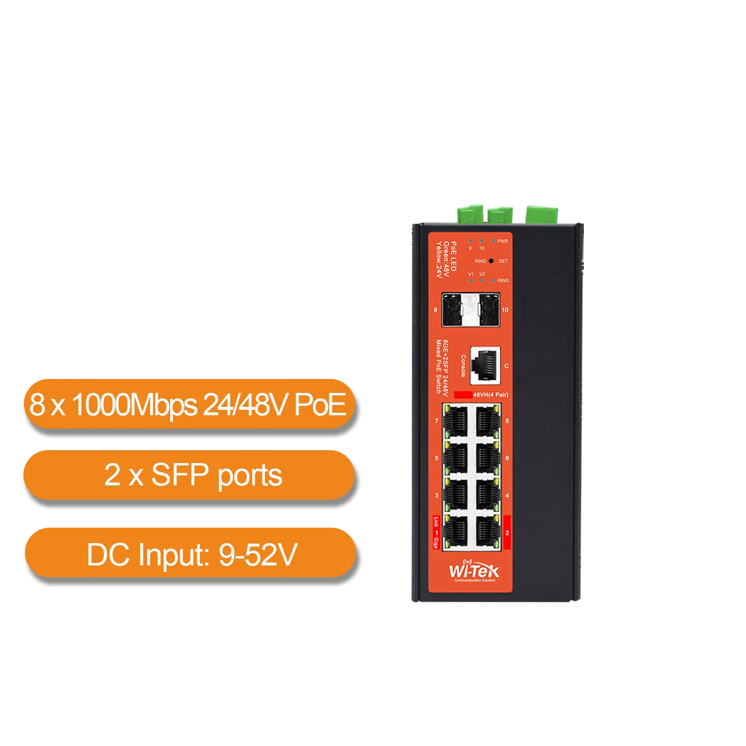 Wi-Tek WI-PMS310GF-Alien-I V2 Boost Voltage DC12V to 24/48V PoE Switch