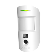Ajax MotionCam Jeweller wireless PIR motion detector with photo verification, indoor security sensor in black or white.