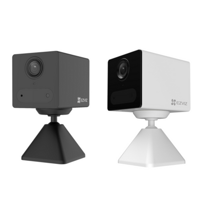 EZVIZ CB2 Wi-Fi Smart Home Battery CCTV Camera with black and white view, magnetic mount, PIR human detection, and two-way talk.