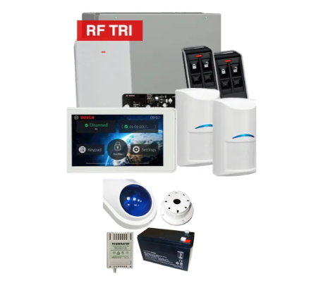 BOSCH Solution 3000 Wireless Tri-tech Alarm Kit with ICP-SOL3-P panel, LCD Touchscreen keypad, Wireless receiver and 2x keyfobs 2x RFPR-12, 2x Wireless Tritech detectors