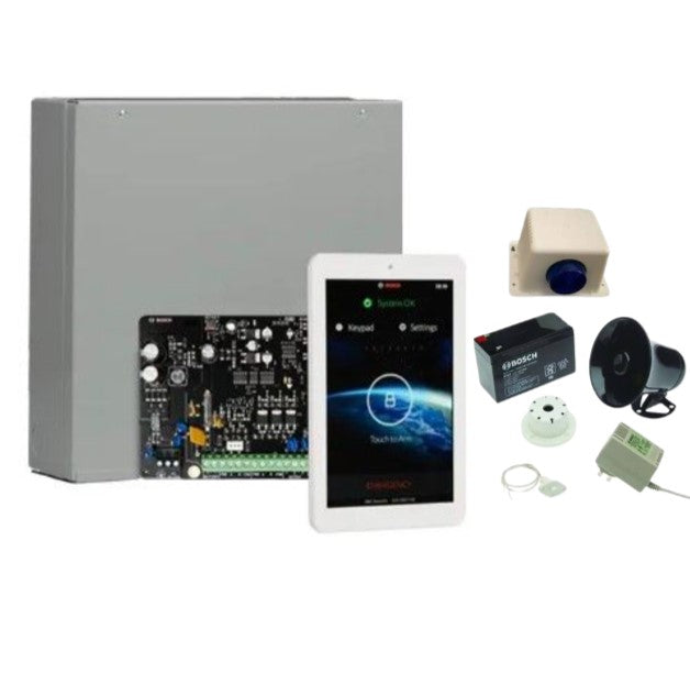 BOSCH, Solution 2000 Alarm kit Includes ICP-SOL2-P panel IUI-SOL-TS7 LCD 7" Touchscreen keypad+ Siren kit
