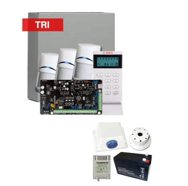 Bosch Solution 4000 Alarm Kit with ICP-SOL4-P Panel, IUI-SOL-ICON LCD Keypad, 3x ISC-BDL2-WP12G Tri-Tech Motion Detectors & Siren Kit – K4000-3TRI-ICON