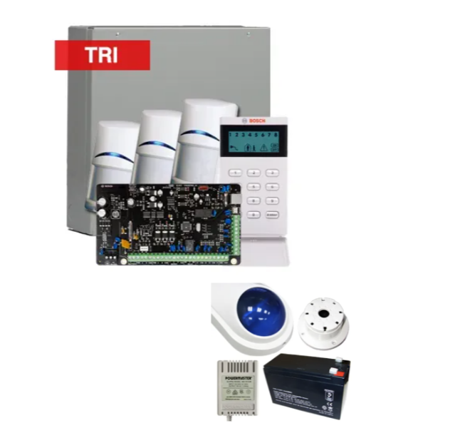 Bosch Solution 4000 Alarm Kit with ICP-SOL4-P Panel, IUI-SOL-ICON LCD Keypad, 3x ISC-BDL2-WP12G Tri-Tech Motion Detectors & Siren Kit – K4000-3TRI-ICON