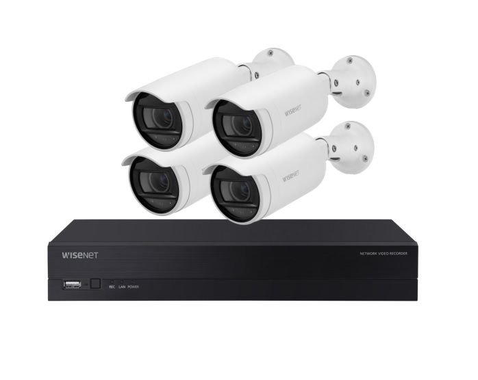 Hanwha Vision x4 4MP Bullet Camera & 8CH NVR Surveillance Kit with 4TB HDD – Complete PoE Security Solution