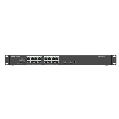 Ruijie Reyee RG-ES118GS-P-L 18-port Gigabit unmanaged PoE switch with 16 PoE+ ports, 2 SFP uplinks, and 247W PoE capacity.