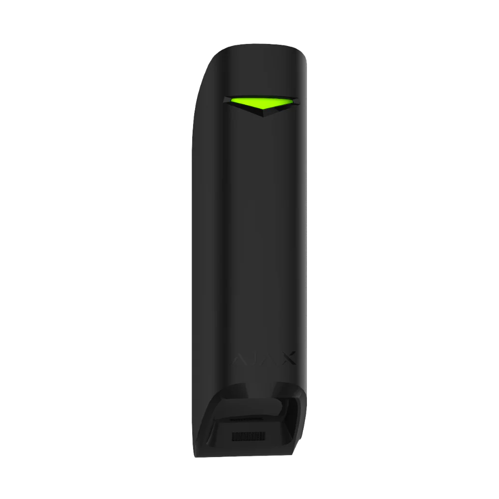 Ajax MotionProtect Curtain wireless IR motion detector for indoor security, in white or black with narrow beam sensor.