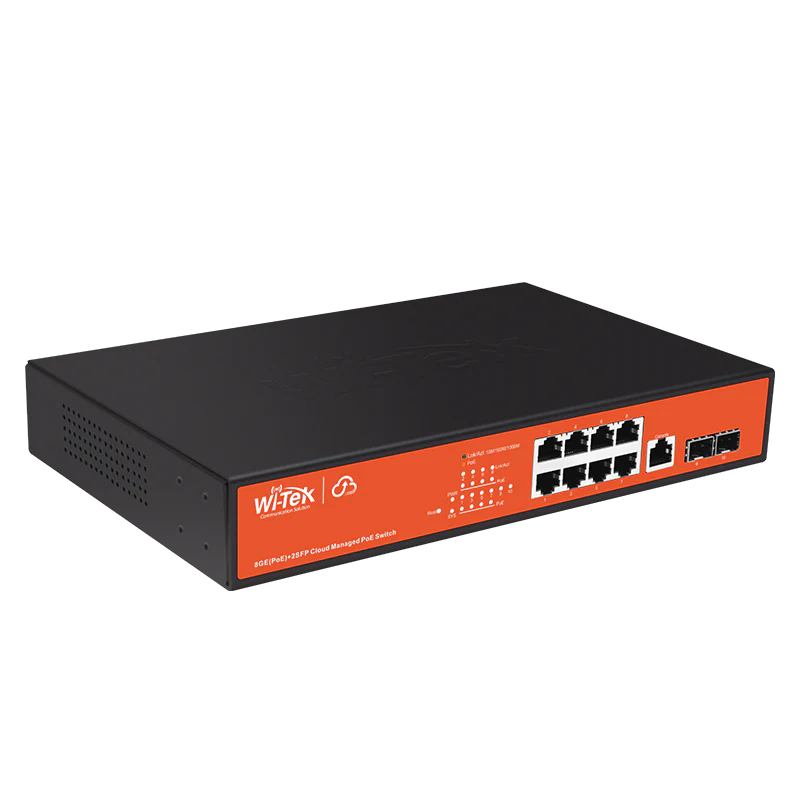 Wi-Tek WI-PCMS310GF 8-Port Gigabit PoE Switch with 2 Gigabit SFP Slots - Cloud L2 Managed