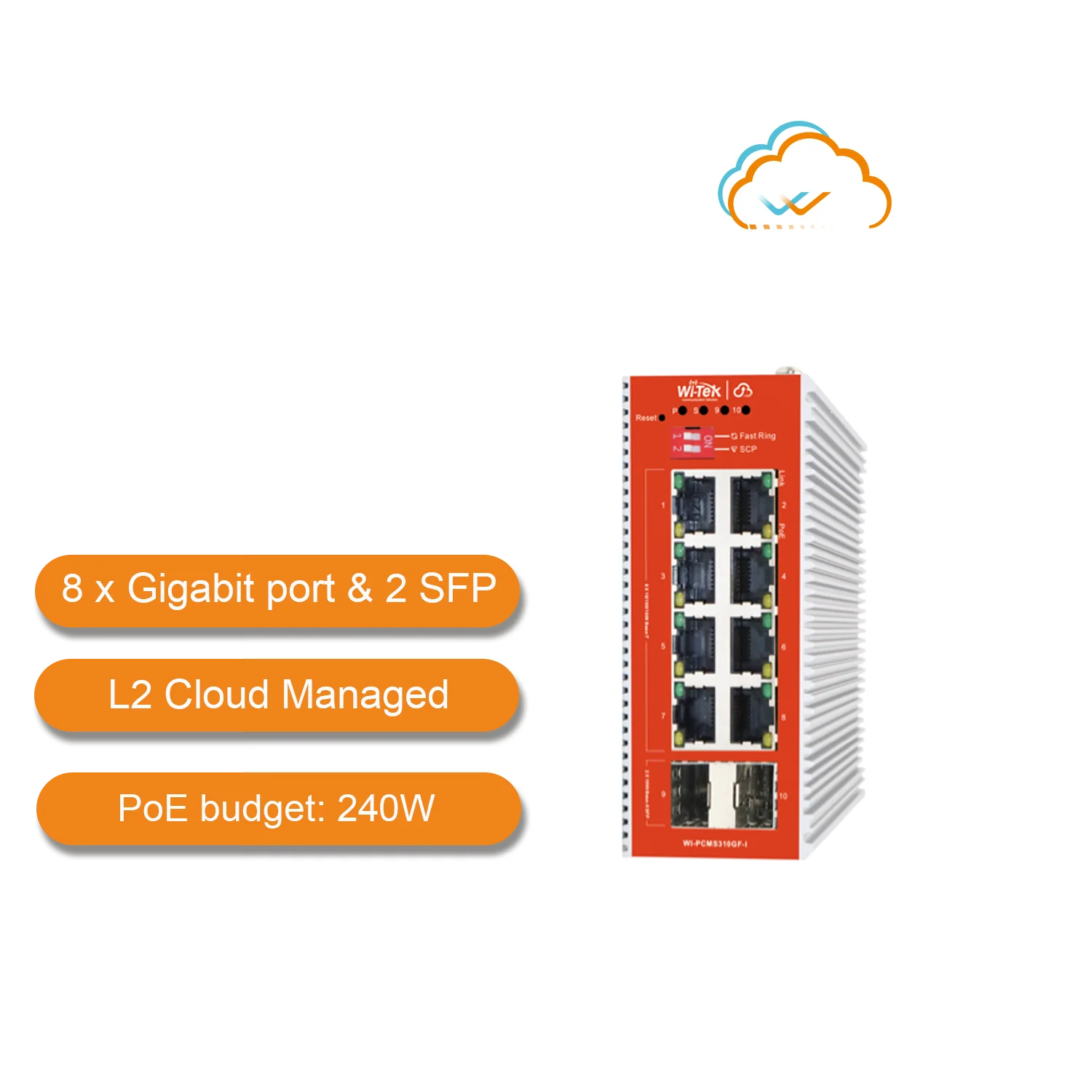 Wi-Tek WI-PCMS310GF-I Industrial Cloud 8-Port PoE Switch