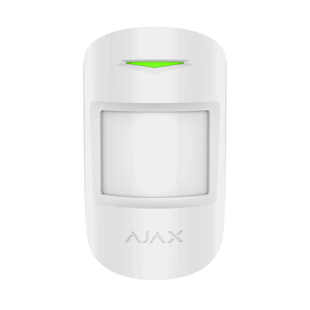Ajax MotionProtect Plus wireless PIR motion detector in white and black, indoor dual technology sensor for security alarm systems.