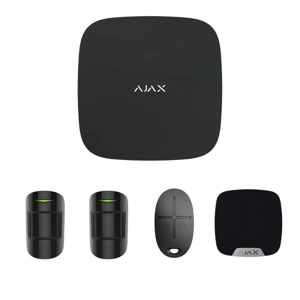 Ajax AJAX#80001 StarterKit – Wireless Security Alarm Kit with Hub 2, MotionProtect Sensors, SpaceControl Remote and HomeSiren (White/Black)