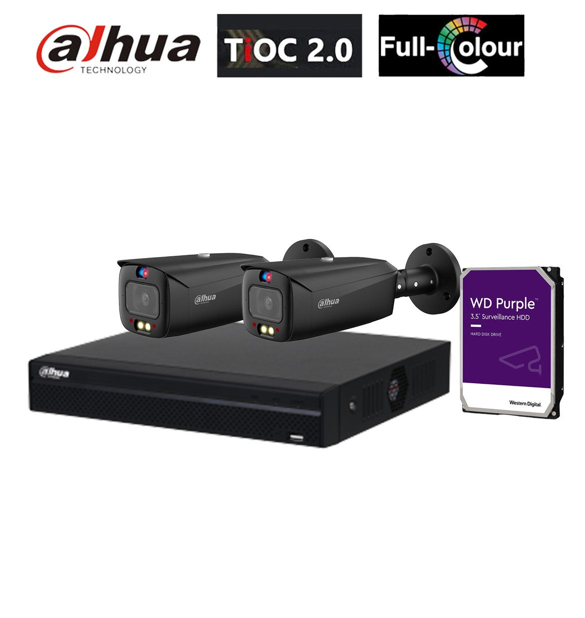 大华 2x 6MP CCTV 子弹头摄像机（黑色）AI TiOC 安全系统，4 通道 WizSense NVR DH-IPC-HFW3649T1-AS-PV-ANZ