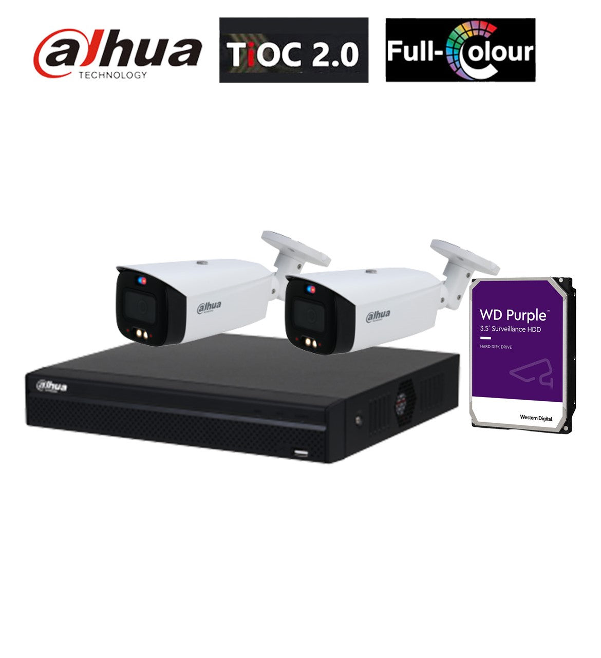 दाहुआ 2x 6MP सीसीटीवी बुलेट कैमरा (सफ़ेद) AI TiOC सुरक्षा प्रणाली, 4CH WizSense NVR DH-IPC-HFW3649T1-AS-PV-ANZ