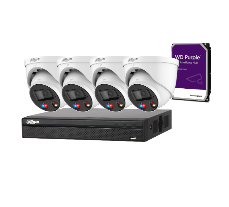 Dahua 8MP Active Deterrence TIOC AI 4-Camera System with 4/8 Channel AI WizSense NVR & HDD (IPC-HDW3849H-AS-PV-ANZ-S2)