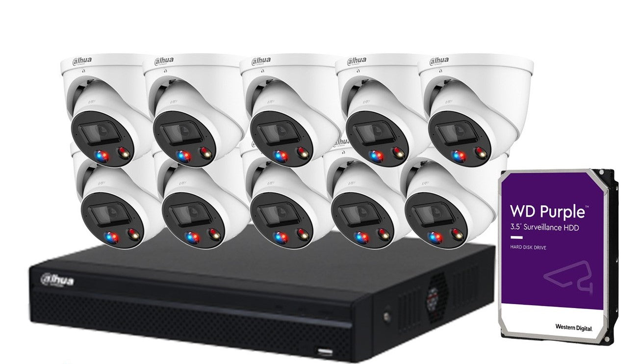 Dahua AI TiOC 10x 6MP CCTV 摄像机（白色）DH-IPC-HDW3649H-AS-PV-ANZ，16CH WizSense NVR 套件
