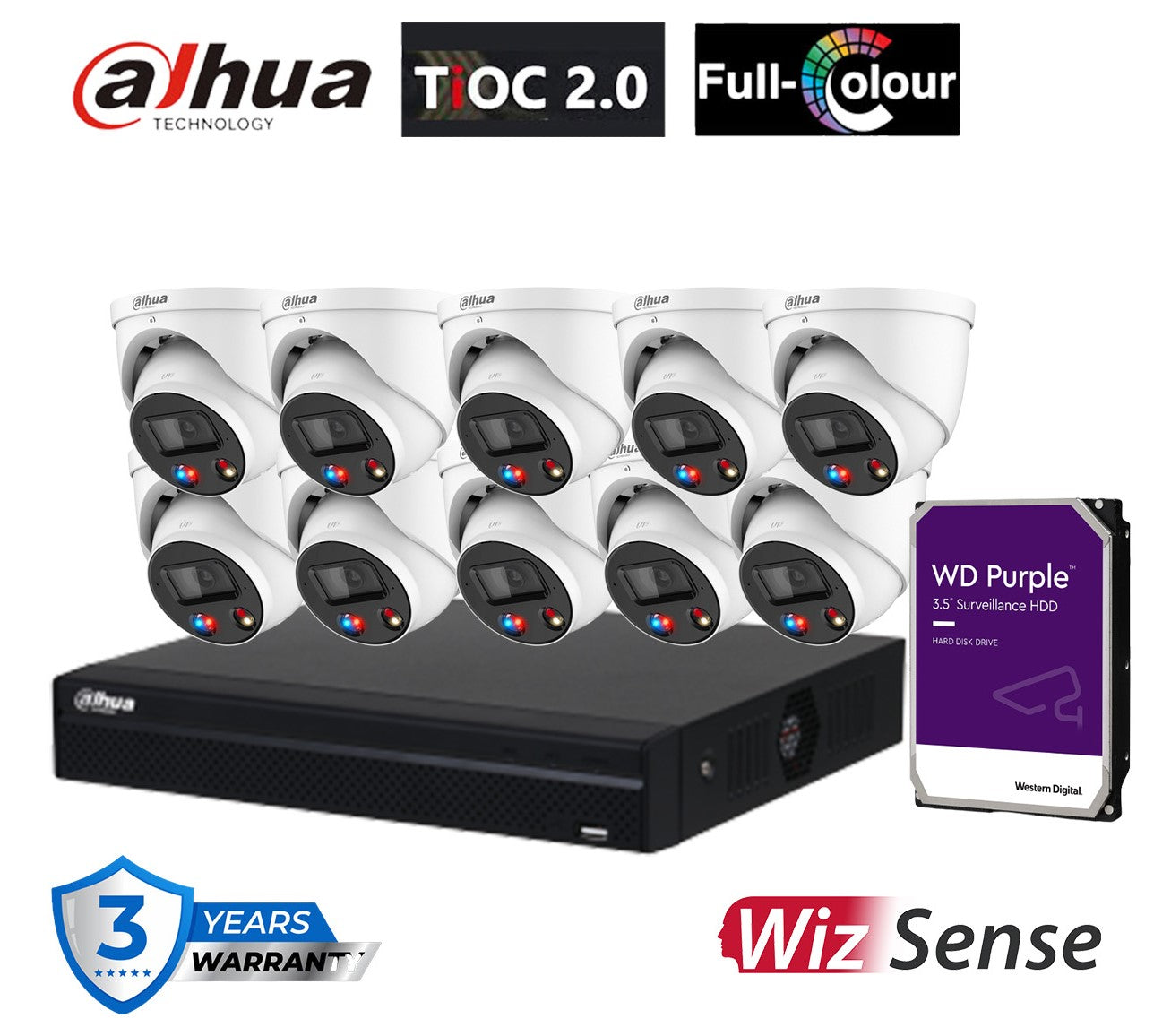 दाहुआ AI TiOC 10x 6MP सीसीटीवी कैमरे (सफ़ेद) DH-IPC-HDW3649H-AS-PV-ANZ, 16CH WizSense NVR किट