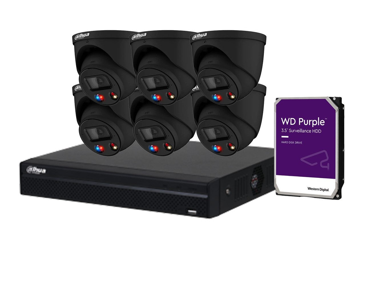 Dahua AI TiOC 6x 6MP CCTV Cameras (Black) DH-IPC-HDW3649H-AS-PV-ANZ, 8CH WizSense NVR Kit