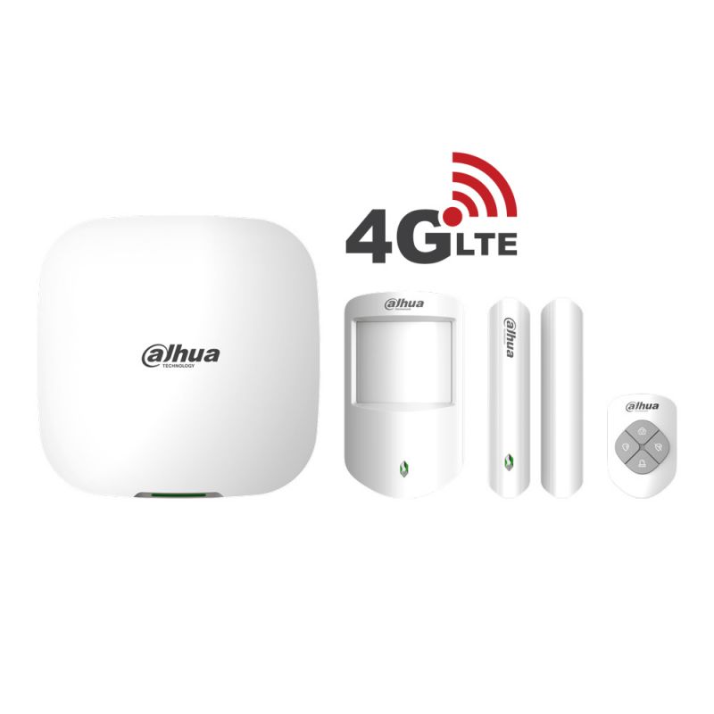 DAHUA DHI-ART-ARC3000H-03-FW2 wireless alarm kit includes 1 x panel with wifi + 4g + lan (dual sim) 1 x pir 1 x door contact 1 x key fob all with batteries