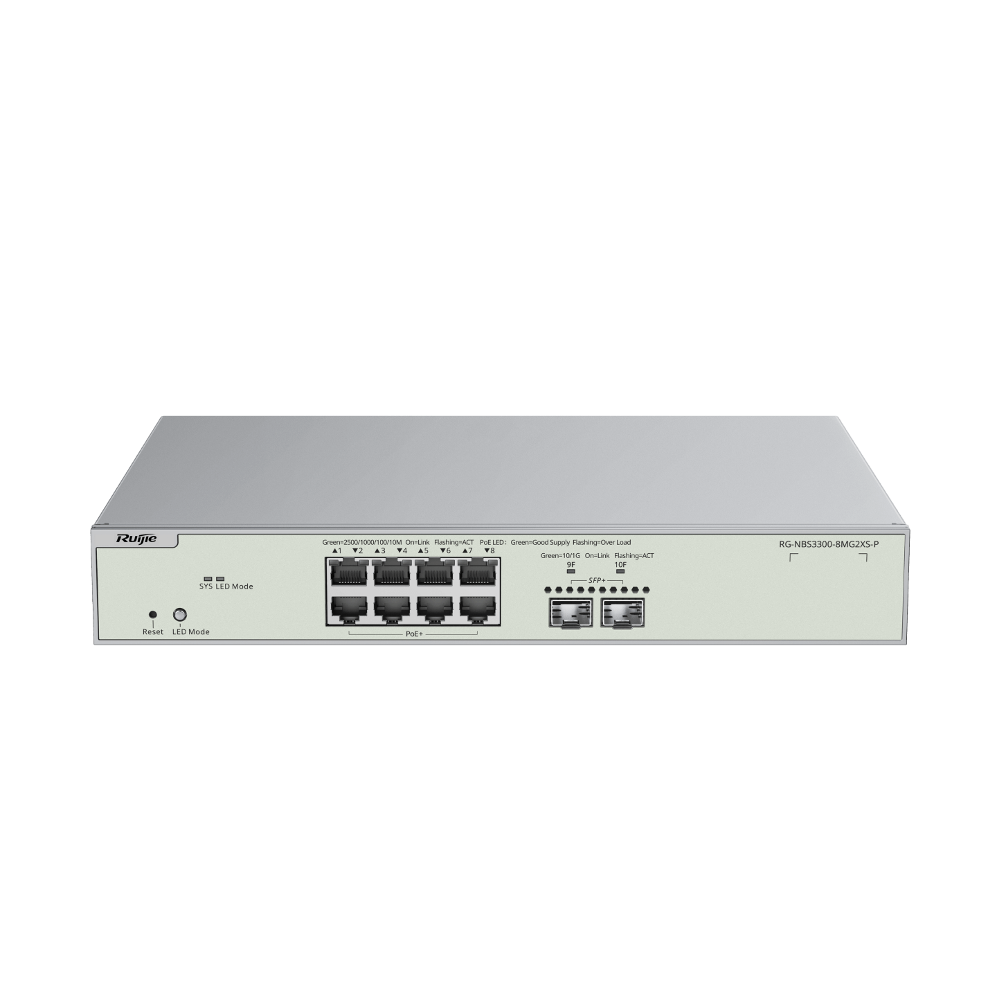 RG-NBS3300-8MG2XS-P 8-Port Multi-Gigabit Layer 2 Managed Switch – 8 PoE+ Ports, 2 × 10G SFP+ Uplinks, 240W PoE Budget, Enterprise-Class