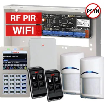 BOSCH Solution 6000 WiFi Wireless Alarm Kit – CC615PB IP Panel + CP737B WiFi Prox LCD Keypad + 2x RFPR-12 Wireless PIRs + RFRC-STR2 Receiver + 2x RFKF-FB Remotes + Siren Kit – K6000-IPW-2WPIR